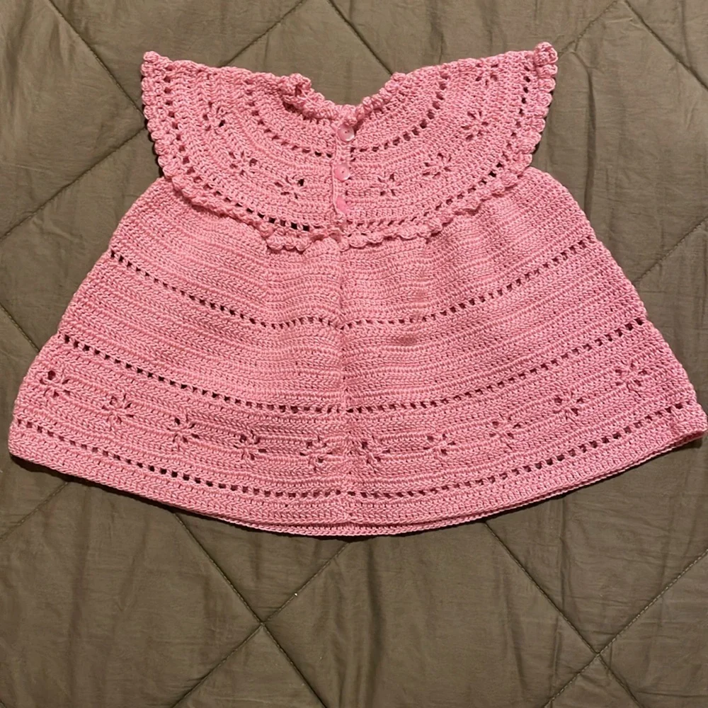 Handmade pink vintage knit baby dress o/s - Picture 4 of 13